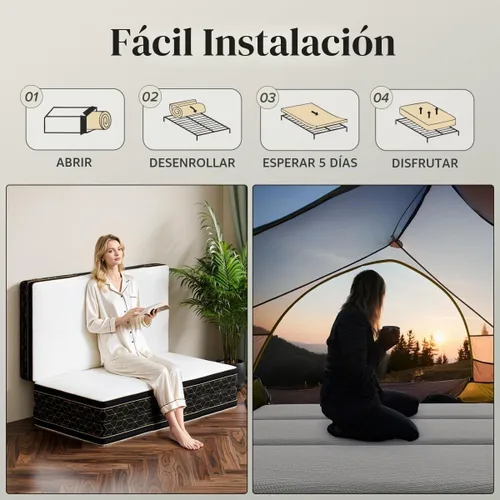 Vista 7 de GEMBED Colchón de Espuma Viscoelástica Tri-Fold - Cama de Piso Plegable Portátil de 3 Pulgadas con Funda Lavable y Base Antideslizante, Ahorra