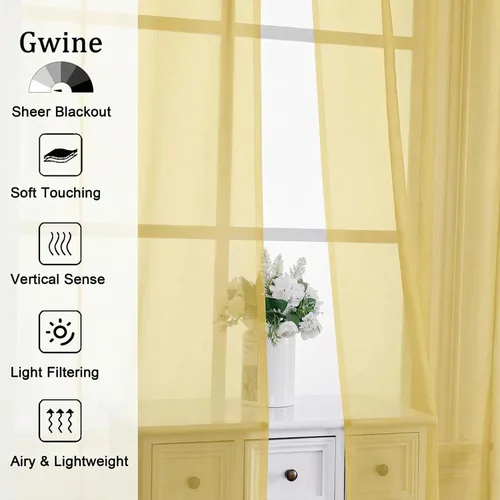 Vista 49 de Gwine Cortinas traslúcidas doradas de 96 pulgadas de largo, 2 paneles para Dorado