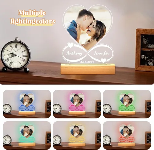Vista 5 de Regalos personalizados de aniversario para parejas: placa acrílica personalizada con imagen, marco de fotos en forma de corazón para regalo