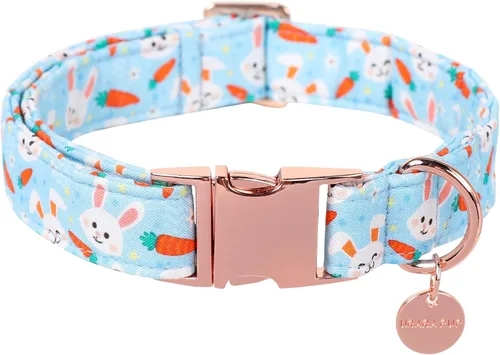 Vista 18 de Collar de perro floral azul, collar floral de algodón ajustable para primavera y verano con colgante de margarita, hebilla de liberación rápida