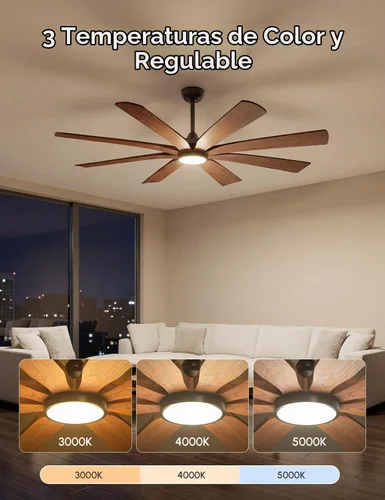 Vista 5 de Ventilador de techo inteligente de 65 pulgadas con luz, 8 cuchillas de Nogal