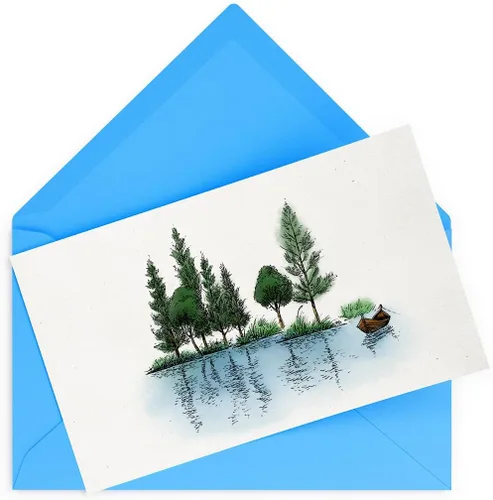 Vista 4 de Lake River Scenery Trees Boat Sellos transparentes para hacer tarjetas y álbumes de recortes, palabras, sellos transparentes, sellos de silicona