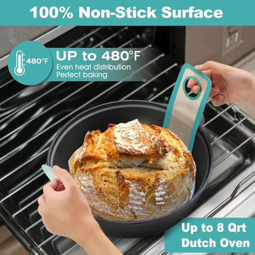 Vista 5 de honda de pan de silicona ovalada y redonda - antiadherente y fácil de limpiar reutilizable ovalada de silicona para horno holandés Con asas largas