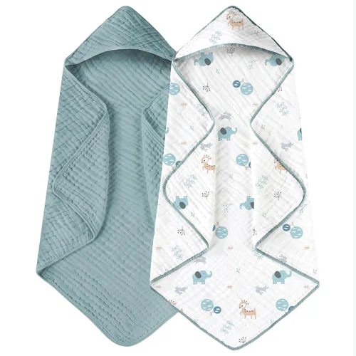 Vista 27 de Yoofoss - Paquete de 2 toallas de baño con capucha, 100% de muselina de algodón, para bebés y niños pequeños, suaves y absorbentes, esenciales