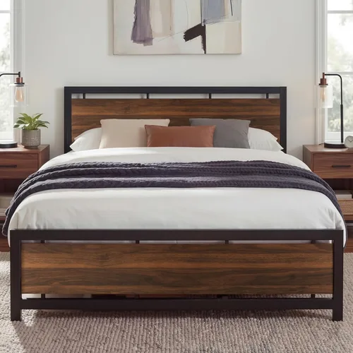 Vista 14 de LIKIMIO Base de cama tamaño King con cabecero y estribo Negro