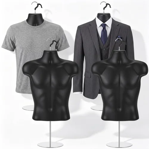 Vista 9 de Geetery 1 paquete de maniquí masculino de medio cuerpo con soporte y gancho para colgar, forma de vestido apilable con espalda hueca para exhibición