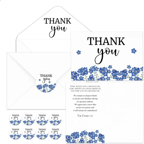 Vista 21 de Fumete Juego de 50 tarjetas de agradecimiento funerarias con sobres y calcomanías, tarjetas de agradecimiento de condolencias con mensaje