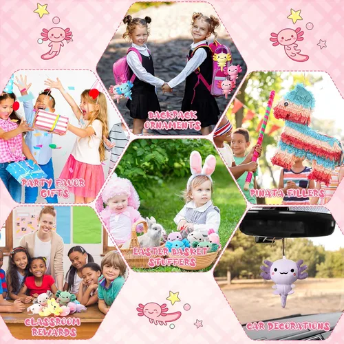 Vista 6 de Poen 8 piezas de llavero de ajolote de peluche de 4 pulgadas para niños, premios de fin de año escolar, videojuegos, recuerdo de fiesta, jardín