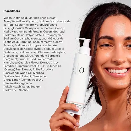 Vista 4 de Glo Skin Beauty Hydra-Bright AHA - Limpiador facial hidratante con ácido láctico, limpiador facial exfoliante suave para piel seca, grasa