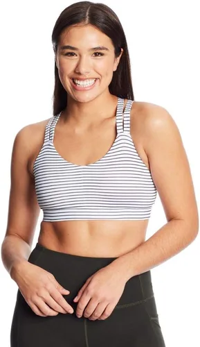 Vista 5 de C9 Champion Women's C9 Women's Medium Support Compression Strappy Back Cami Bra Jacquard blanco y negro