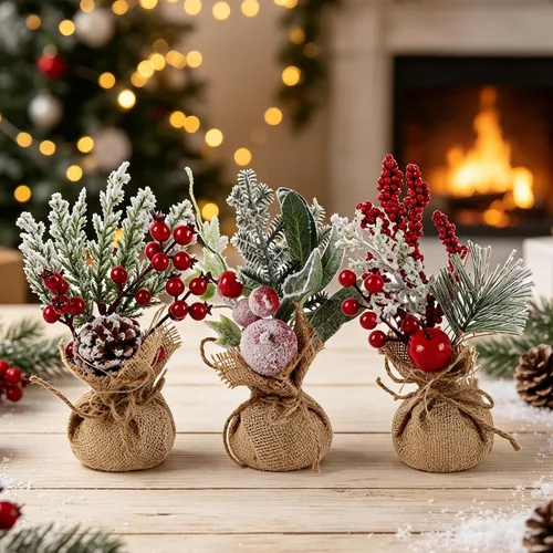 Vista 4 de winemana 6 piezas de mini decoración de mesa de árbol de Navidad, centros