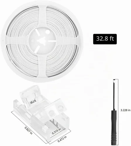 Vista 2 de RGBZONE 10 piezas de 2 pines de 8 mm de tira LED a conectores de cable y 10 m/32.8 pies de cable de extensión de 2 pines para tiras de luces LED