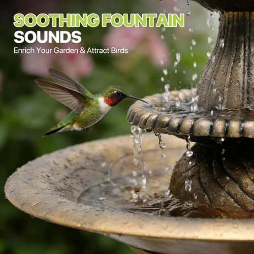 Vista 5 de Magshion Baños para pájaros de 3 niveles de 37 pulgadas de alto para exteriores, baño vintage para pájaros con pedestal con bomba de recirculación