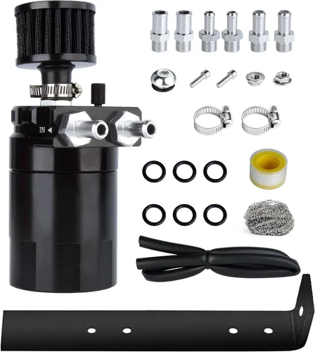 Vista 13 de Kit universal de captura de aceite para coche, tanque de depósito automotriz desconcertado polaco de 10.1 fl oz con respiradero de aluminio compacto