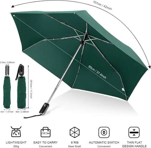 Vista 55 de LEAGERA Paraguas de viaje compacto para bolso, mango plano, impermeable para lluvia ligera