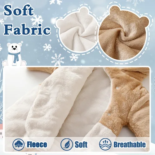 Vista 5 de Fairy Baby Traje de nieve para bebé recién nacido, oso enterizo, abrigo cálido de invierno para niñas y niños de 0 a 18 meses