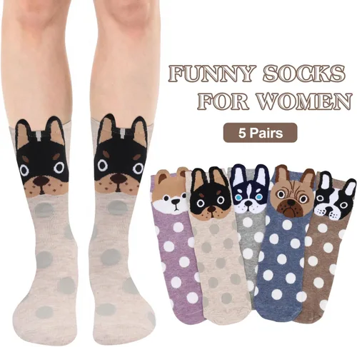 Vista 2 de AGRIMONY Calcetines de gato para mujer, calcetines de animales lindos regalos de perro para mujer