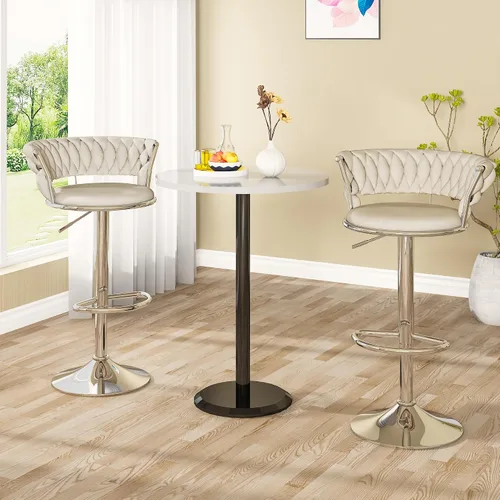Vista 3 de AWQM Juego de 2 taburetes de bar de terciopelo, taburetes de cocina giratorios de altura ajustable con respaldo bajo para comedor, barra