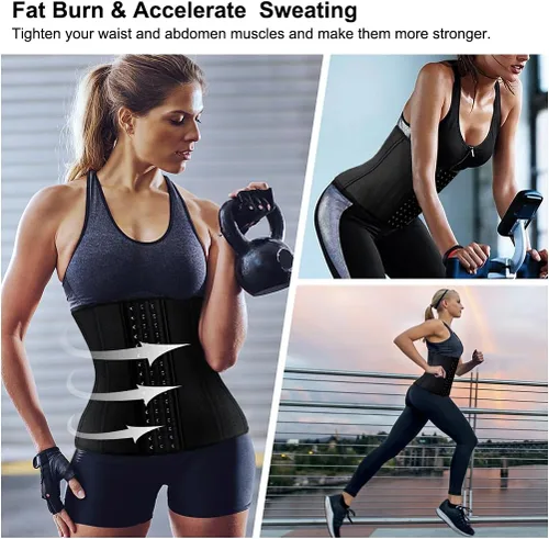Vista 5 de PYGHAP Entrenador de cintura para mujer, corsé de látex para debajo del busto, faja deportiva con huesos de acero