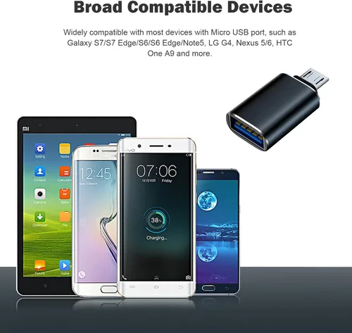 Vista 3 de Paquete de 5 adaptadores Micro USB a USB OTG, USB A a Micro USB, compatible con S7 LG, mouse, unidad flash, teclado, controlador de juegos, negro