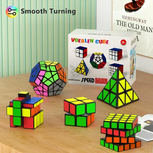 Vista 4 de Vdealen Juego de cubos de velocidad, 2 x 2, 4 x 4, espejo piramidal, dodecaedro, paquete de cubos mágicos, rompecabezas de juguetes para premios