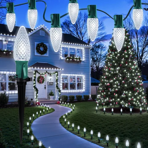 Vista 12 de Brightown Luces de Navidad C9 C9 para exteriores, 25.7 pies, fresa, C9, luces de camino de Navidad con 20 bombillas LED y estacas, decoraciones