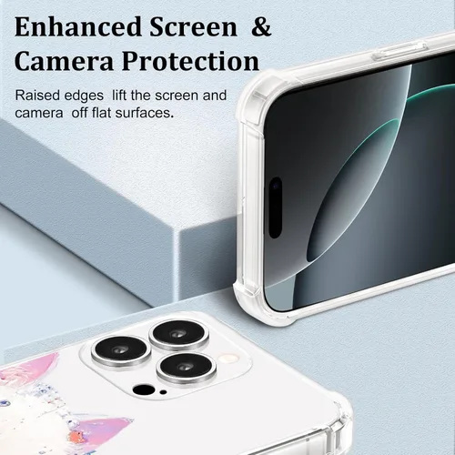 Vista 4 de Roemary Buffertech - Funda estética de gato para iPhone 13 con diseño de gatito, patrón estético rosa con protector de pantalla