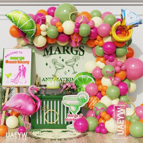 Vista 6 de Margs And Matrimony - Decoraciones para despedida de soltera, 148 unidades, color rosa, verde, amarillo, margarita, kit de guirnalda de arco