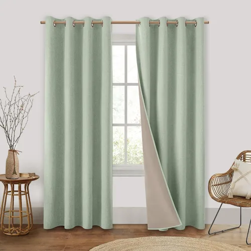 Vista 19 de HOMEIDEAS Cortinas 100% opacas beige de 63 pulgadas de largo, mezcla de lino con textura de oscurecimiento, cortinas con aislamiento térmico