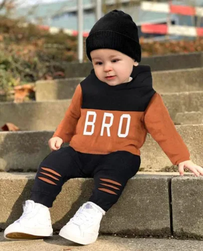Vista 2 de Conjunto de sudadera con capucha y pantalones de manga larga para bebé niño y niño, 2 piezas, ropa de otoño