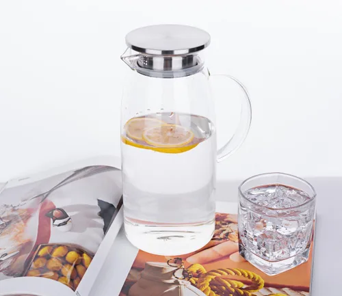 Vista 2 de Jarra alta de vidrio de borosilicato, jarra de cristal para té caliente y frío.