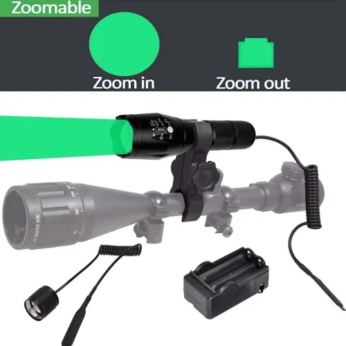 Vista 3 de WINDFIRE Luz de depredador verde de 300 yardas, linterna LED táctica con zoom, Coyote Hog Fox Varmint - Kits de linternas de caza con interruptor