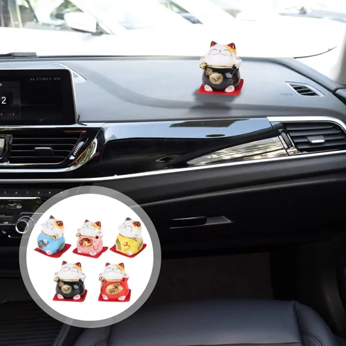 Vista 8 de PRETYZOOM 5 piezas de gato japonés Maneki Lucky Money Cat Fengshui agitando estatua china de inauguración de la casa para tablero de automóvil
