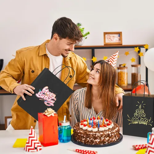 Vista 9 de METRONIC Bolsas de regalo de papel negro de 8 x 4.25 x 10.5 pulgadas, paquete de 100 bolsas de compras medianas de papel kraft con asas