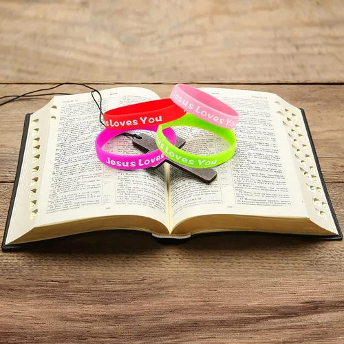 Vista 5 de Jesus Loves You - Pulseras de goma coloridas de silicona cristiana para hombres y mujeres, regalos de fiesta, pulsera inspiradora para adultos