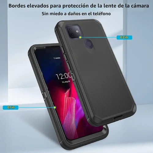 Vista 4 de Asuwish Funda para teléfono T-Mobile Revvl 4 Plus con protector de pantalla de vidrio templado y cubierta de celda híbrida a prueba de golpes Negro