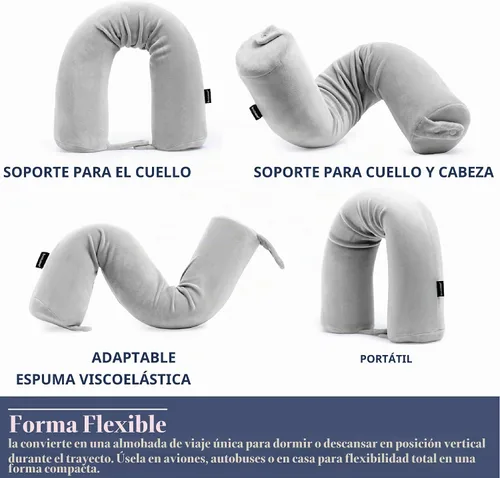 Vista 5 de Brookstone Free Form Almohada de Viaje - Almohada de Cuello de Viaje de Espuma Viscoelástica Ligera y Flexible para Dormir, Automóvil, Avión y Gris