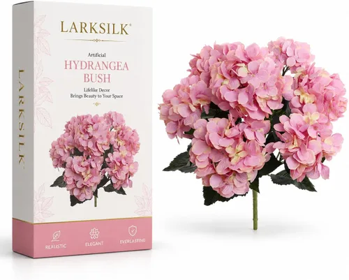 Vista 20 de Larksilk Arbusto artificial beige de la hortensia, flores al aire libre