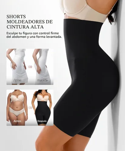 Vista 2 de FeelinGirl Fajas moldeadoras de cintura alta para mujer, pantalones cortos de control de levantamiento de glúteos Negro