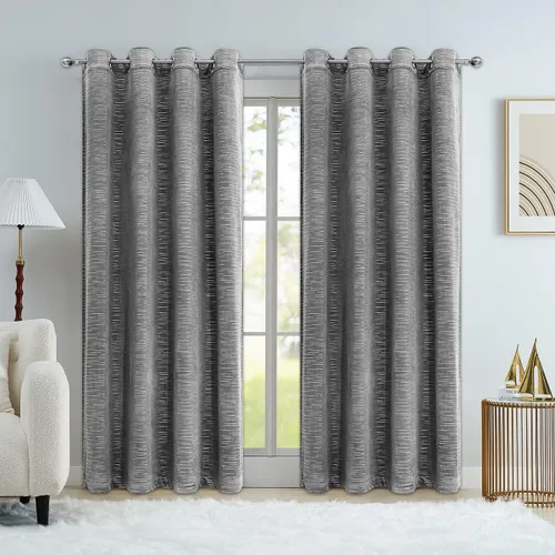 Vista 5 de PLWORLD Cortinas de terciopelo beige de 63 pulgadas de largo para sala de estar, dormitorio, patrón de línea de lujo suave con estampado metálico
