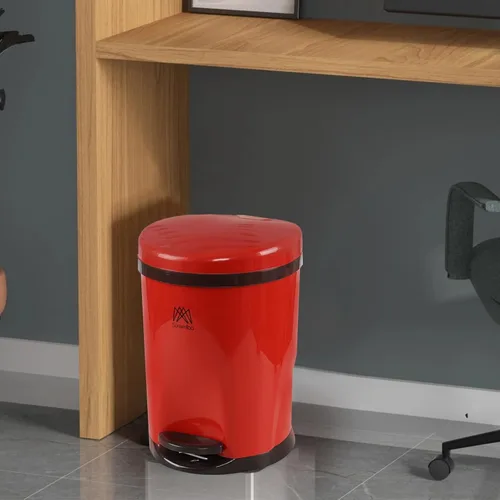 Vista 6 de Cand Cubo de basura redondo con pedal de 10 L, cubo de basura de plástico con tapa, rojo Rojo (paso)