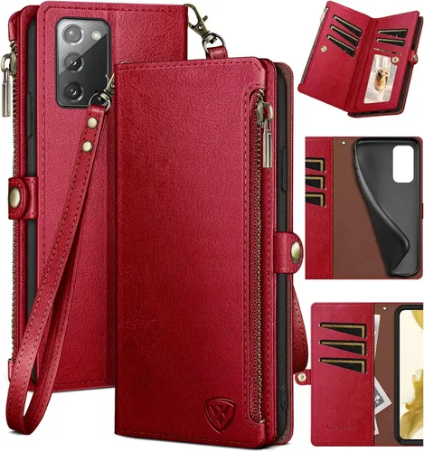 Vista 9 de XcaseBar Funda tipo cartera para Samsung Galaxy Note 20 con cremallera y tarjetero de crédito con bloqueo RFID, funda de piel sintética con tapa