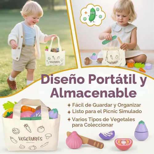 Vista 4 de Juegos de comida de madera para niños, juguetes de regalo de cumpleaños Veggie