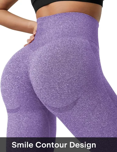 Vista 5 de QOQ Leggings sin costuras para mujer, cintura alta, para gimnasio, correr, yoga, levantamiento de glúteos, mallas de entrenamiento con control