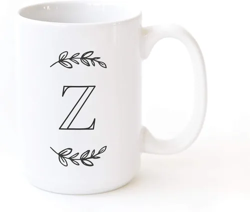 Vista 23 de The Cotton & Canvas Co. Manhattan Wreath - Taza de café personalizada con monograma inicial con letra A, taza de café de cerámica de porcelana. Para