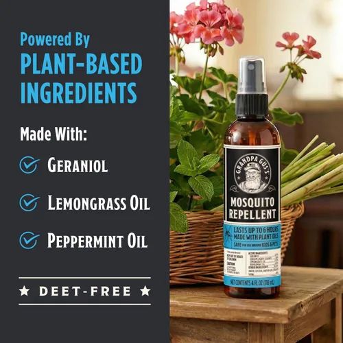 Vista 3 de Grandpa Gus's Spray repelente de mosquitos natural – Repelente de insectos a base de plantas sin DEET para niños y familia, hasta 6 horas, espray
