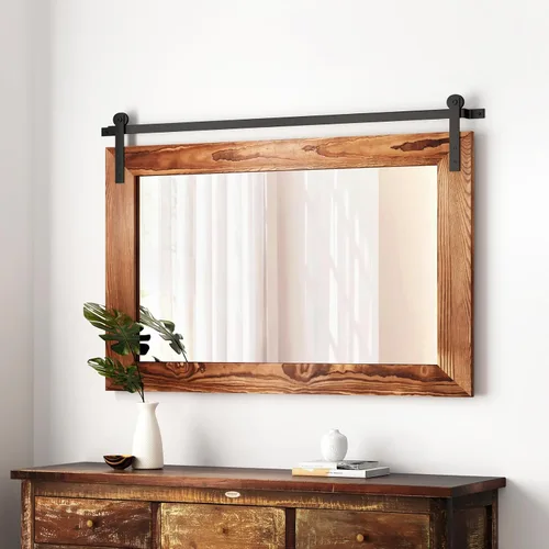 Vista 52 de COGOOD Espejo de puerta de granero de granja, 25 x 18 pulgadas, espejo decrativo con marco de madera rústica para baño, sala de estar, decoración