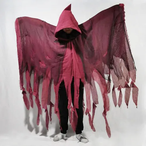 Vista 4 de Bata de mago de Halloween con capucha para hombres y mujeres, capa larga con capucha, capa de terror para cosplay, mago, bruja o vampiro