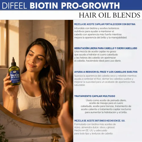 Vista 4 de Difeel Biotin - Mezcla de aceite para el cabello, 7.1 onzas, juego de regalo de lujo de 2 piezas