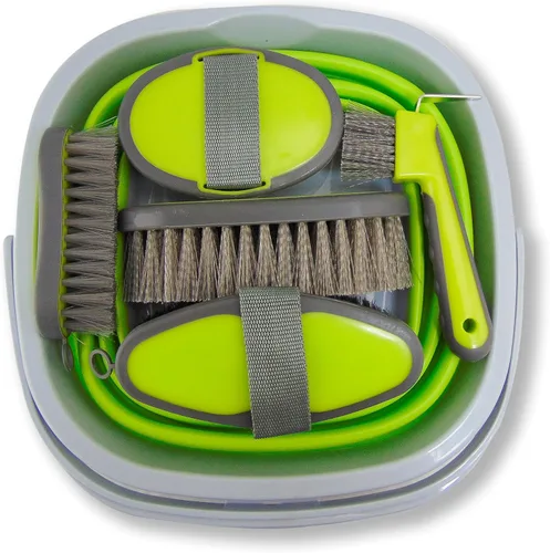 Vista 2 de Southwestern Equine - Kit de aseo plegable de 10 litros y 5 herramientas de aseo - Verde lima